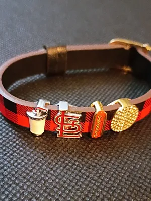 Keep Collective STL Carnials Red and Black Plaid Leather Charm Bracelet thumbnail 2