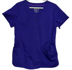 Purple Label Yoga Women's Purple Short Sleeve V-Neck Quarter Zip Scrub Size M thumbnail 1