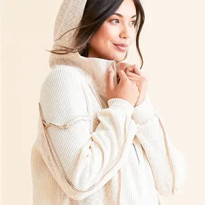 BKE Women’s Waffle Knit Quarter Zip Hoodie Small Cream Hooded Pullover thumbnail 14