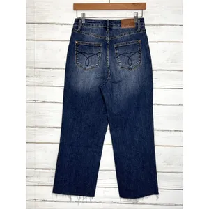 Judy Blue Wide Leg Crop Raw Hem Jeans Dark Blue High Rise Stretch Size 3/26 thumbnail 2