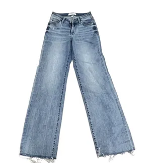 Judy Blue Women's High Waist Straight Jeans Raw Hem Size 0 Medium Wash thumbnail 6