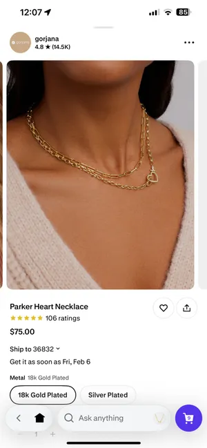 gorjana parker heart necklace 18k gold plated thumbnail 3