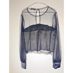 ZARA Sheer Black Mesh Long Sleeve Blouse Size L thumbnail 2