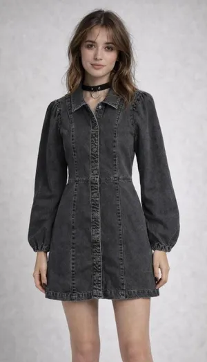 Free People Black Mia Denim Mini Dress Small thumbnail 1