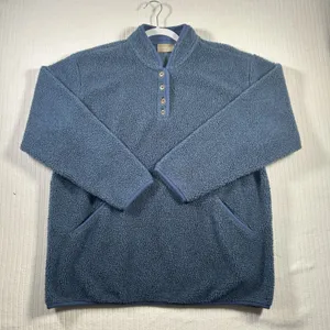 VTG Liz Claiborne Fleece Pullover Sweater Womens XL Blue Henley Snap Fuzzy Cozy thumbnail 1