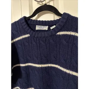 Vintage Women's Blue & White Cable Knit Hathaway House Classics Wool Sweater L thumbnail 2