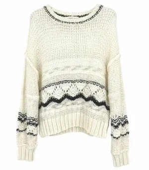 Saltwater Luxe Open Knit Sweater Cream Black Size XL Rustic Coastal Boho Chic thumbnail 1