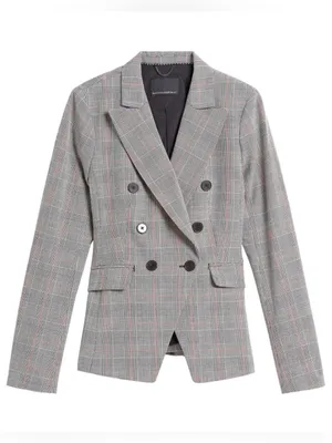 Banana Republic Glen Blazer Jacket Plaid Print Double-Breasted Stretch Size 2 thumbnail 7