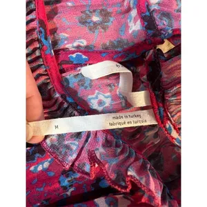Anthropologie Women's Standard M Pink Floral Pleated Ruffle Blouse Spring Casual thumbnail 7