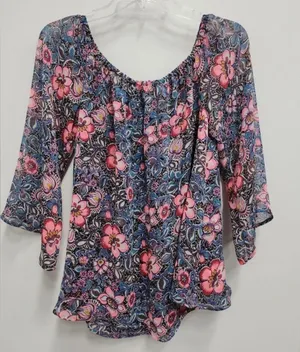 Express size large Floral Print Women's Top - Blue and Pink off the shoulder thumbnail 1
