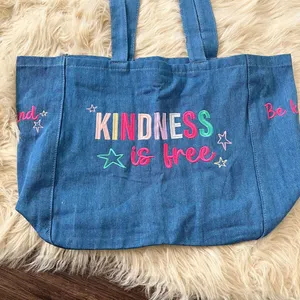 Hoodies For Heroes "kindness is free" Colorful Star Patch Denim Tote Bag thumbnail 2