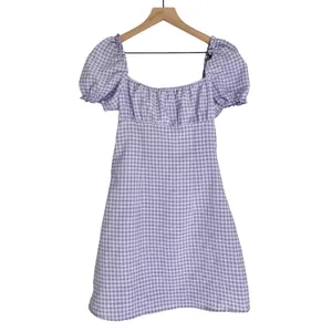 H&M Divided Gingham A Line Square Neck Ruffle Mini Dress Purple Size XS thumbnail 3