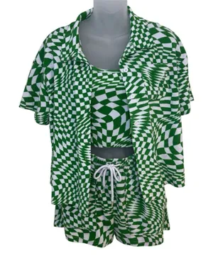rue21 Green and White Printed 3-Piece Lounge Set Size XS thumbnail 1