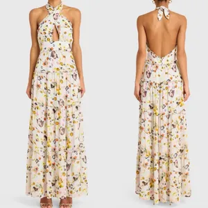 Amanda Uprichard Estella Floral Maxi Dress Halter Cream White‎ Pink Backless M thumbnail 2