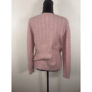 Vtg 90s LL Bean L Pink Lambs Wool Blend Cable‎ Knit Sweater Pullover thumbnail 2