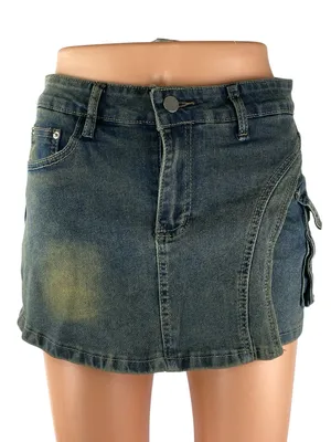 NEW Yiwoyi Women's Blue Dark Wash Mid Rise Mini Pencil Denim Skort Skirt Size M thumbnail 1