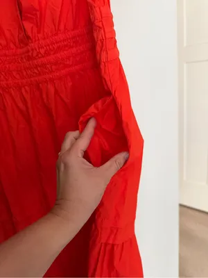 Quince 100% Organic Cotton Poplin Tiered Maxi Dress short sleeve Vermillion Red thumbnail 4