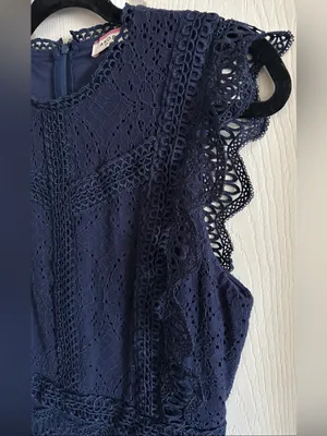 Andree by Unit Navy Cottage Eyelet Mini Dress Med Indie Cotton Blend Boho-Chic thumbnail 3