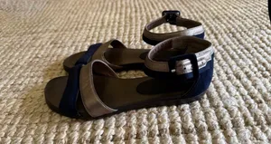 Marni Leather & Suede Flat Sandals Navy Bronze Ankle Strap Size 35 thumbnail 2