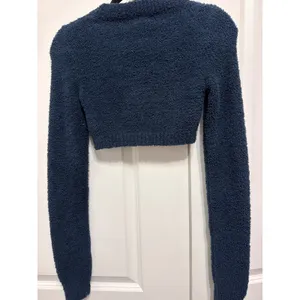 Edikted Navy Blue Fuzzy Star Cropped Sweater Long Sleeve XS Y2K Cozy Knit thumbnail 4