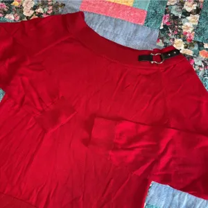 Lauren Ralph Lauren Red Sweater with Leather Buckle Detail, Woman’s Size Large thumbnail 1