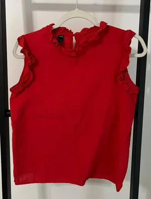 SheIn Red Ruffle Sleeve Top thumbnail 3