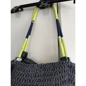 J.Crew‎ Straw Tote Bag Gray Neon Yellow Tassel Rope Handle Shoulder Bag thumbnail 2