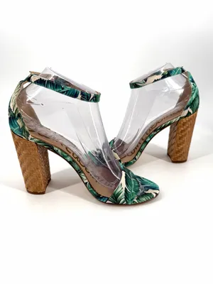 Sam Edelman Yaro Jade Palm Print Ankle Strap Summer Tropical Botanical Sandals thumbnail 2