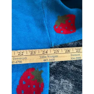 Strawberry Cardigan Women’s XL Open Front Royal Blue & Red Kitschy Fruity Whimsy thumbnail 5