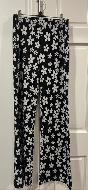 Urban Outfitters Black & White Floral Boot Cut Pants thumbnail 1
