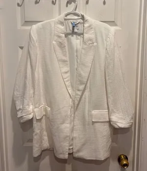 Nine West Womens White‎ Cotton Gauze Blazer Jacket Size XL Pushed Up Sleeves thumbnail 1