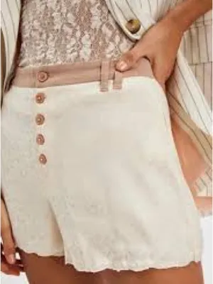 Free People Claudia Tap Cream Shorts with Button Detail thumbnail 1