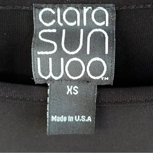 NWT Clara Sun Woo Faux Leather Sleeve Top Black Generous Size XS thumbnail 2