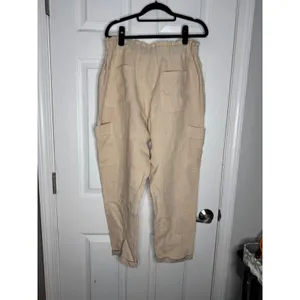 AMADI Anthropoligie 100% Linen Paperbag Wide Leg Cargo Pants Tan Size L‎ thumbnail 3