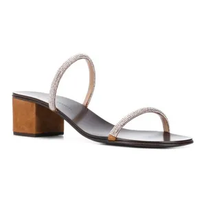 Giuseppe Zanotti Suede Rhinestone Minimalist Mule Sandal Heels Brown 40 thumbnail 2