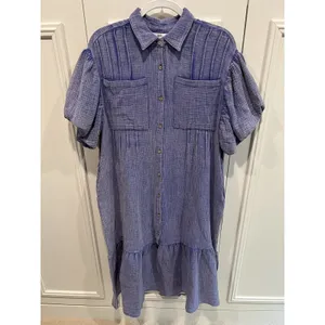 Talulah Cotton Gauze Midi Shirt Dress Size Small‎ Periwinkle Tiered Oversized thumbnail 2