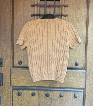 Polo Ralph Lauren Camel Cable-Knit Short Sleeve Crewneck Sweater Size M thumbnail 5