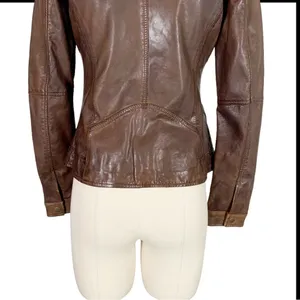 Burns 1876 Leather Embossed Zip Up Jacket Brown Size Small thumbnail 9