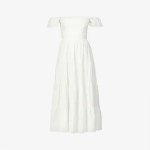 NWOT Reformation Derek Off The Shoulder Tiered Midi white Dress sz 6 thumbnail 3