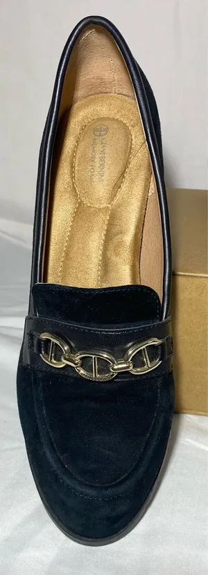Giani Bernini Black Suede with Gold Chain Heel Loafers thumbnail 3