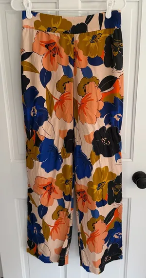 Sézane 100% Silk Floral Wide Leg Side Zip Pants Size 38 US 6 thumbnail 1