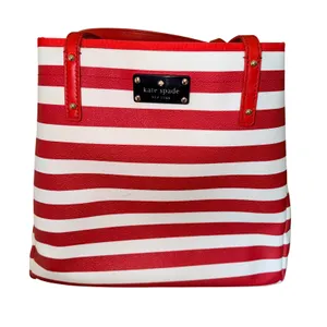 Kate Spade Kenneth Modern Tote Women XL‎ Red White Striped Nautical Shoulder Bag thumbnail 1