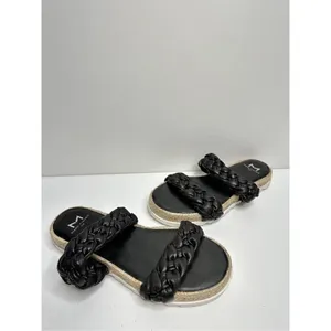 Marc Fisher Sandals Womens Size 5 Black Leather Jaimee Espadrille‎ Slide Shoes thumbnail 7