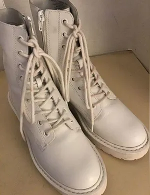 Steve Madden women white leather combat Tornado boots size 6.5 thumbnail 1