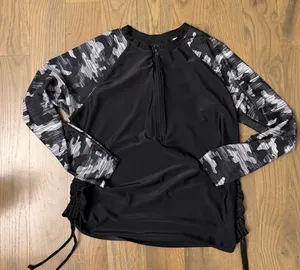 Free Country Women's Black & Gray Camo UPF 50 Long Sleeve 1/2 Zip Sun Shirt XL thumbnail 1
