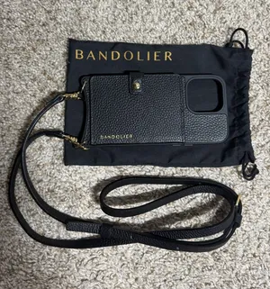 Bandolier Black Pebble Leather Crossbody iPhone 15 Pro Max Case Wallet + Strap thumbnail 1