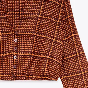 ZARA Plaid Crop Tops Orange Size Small thumbnail 2