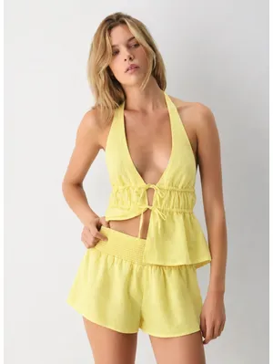 Aritzia Sunday Best Rivette Linen Shorts Lemonade Yellow 100% Linen Medium thumbnail 2