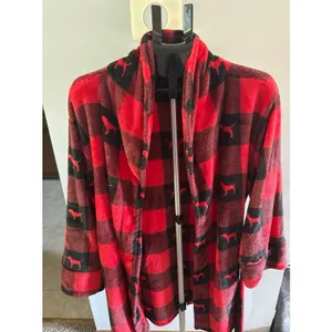 Victoria's Secret Pink Women's Plush Robe Dog Logo Red Black‎ Tie Size M/L thumbnail 2