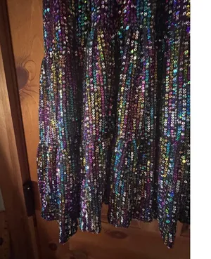 Amazing Lace Oil Slick Sequin Tiered Babydoll Concert and Party Mini Dress XL thumbnail 10